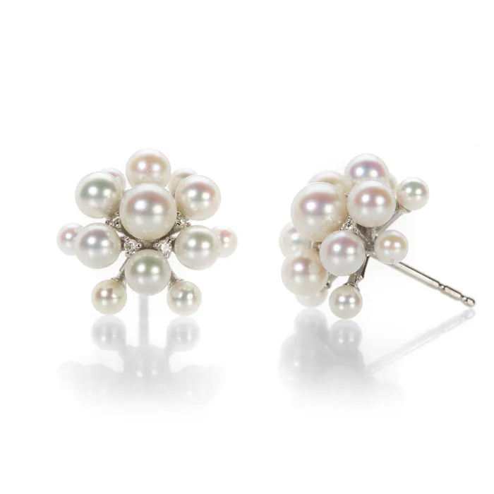 Paul Morelli Earrings White Gold Pearl and Diamond Orbit Studs