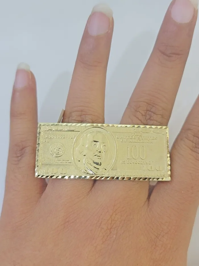 Real 10K Gold 100 Dollar Bill Ring Diamond Cut 10kt yellow Gold Ring Gold and Diamond Rings Real 10K Gold 100 Dollar Bill Ring Diamond Cut 10kt yellow Gold Ring Gold and Diamond Rings