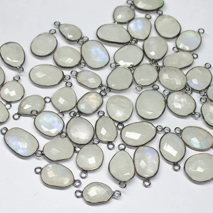 Rings Beads Supplies USA 10pc 1820mm Rainbow Moonstone Oval Briolette Oxidised 925 Sterling Silver Connector Moonstone Connector Rings Beads Supplies USA 10pc 1820mm Rainbow Moonstone Oval Briolette Oxidised 925 Sterling Silver Connector Moonstone Connector