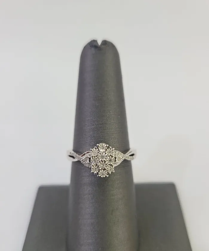 Rings REAL 10k White Gold Diamond Ring Casual Engagement Ring Genuine Gold and Diamond