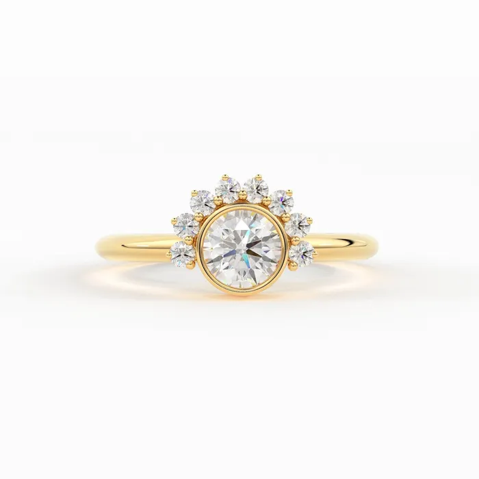 Round Diamond Ring with Half Halo Diamonds Diamond Engagement Ring Handmade Cluster Diamond Ring Halo Sun 18k Solid Gold Ring Wedding Jalvi Co Rings Round Diamond Ring with Half Halo Diamonds Diamond Engagement Ring Handmade Cluster Diamond Ring Halo Sun 18k Solid Gold Ring Wedding Jalvi Co Rings