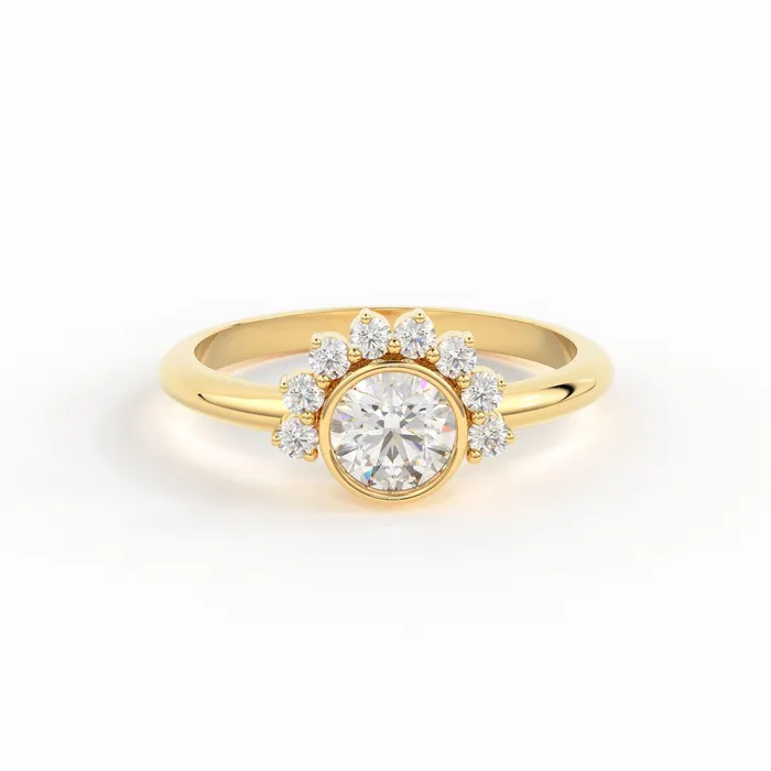 Round Diamond Ring with Half Halo Diamonds Diamond Engagement Ring Handmade Cluster Diamond Ring Halo Sun 18k Solid Gold Ring Wedding Jalvi Co Rings Round Diamond Ring with Half Halo Diamonds Diamond Engagement Ring Handmade Cluster Diamond Ring Halo Sun 18k Solid Gold Ring Wedding Jalvi Co Rings