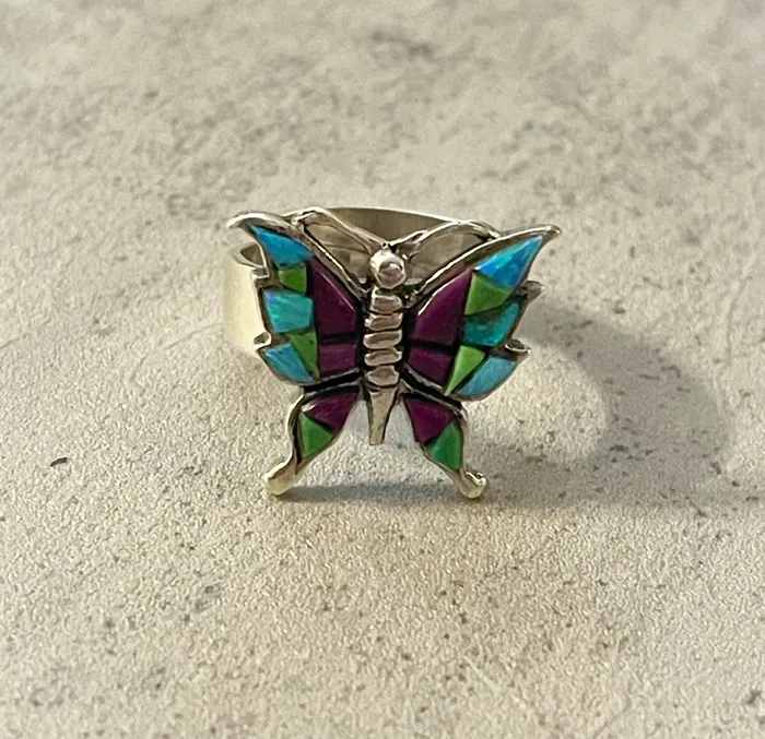 SophiaRene Boutique Rings Sterling Silver Multi Turquoise Inlay Dainty Butterfly Ring SophiaRene Boutique Rings Sterling Silver Multi Turquoise Inlay Dainty Butterfly Ring