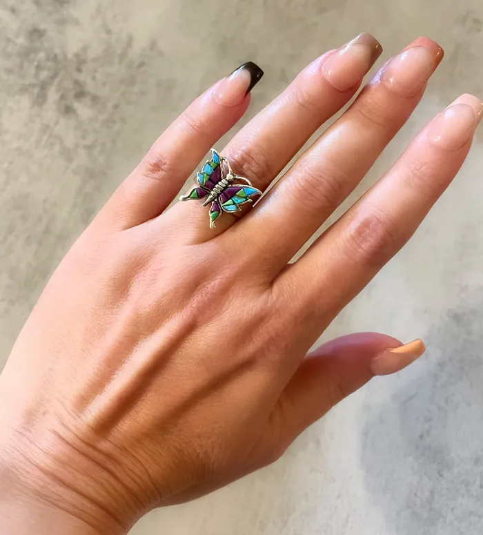SophiaRene Boutique Rings Sterling Silver Multi Turquoise Inlay Dainty Butterfly Ring SophiaRene Boutique Rings Sterling Silver Multi Turquoise Inlay Dainty Butterfly Ring