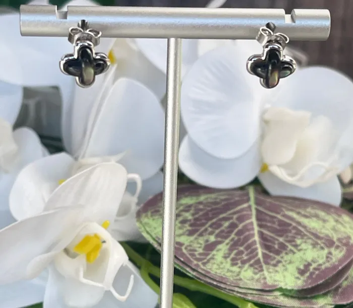 SophiaRene Boutique Sterling Silver Black Shell MOP Stud Earrings Earrings