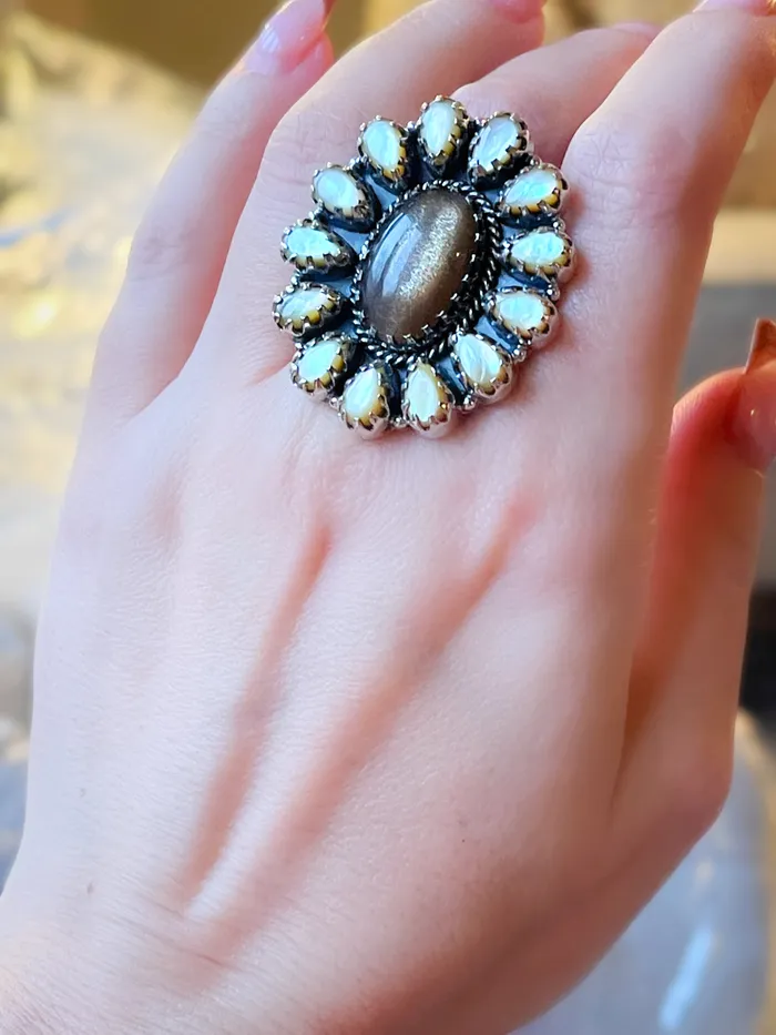 Sophiareneboutiquecom Sterling Silver Gold StoneMOP Oval Mini Cluster Ring Rings