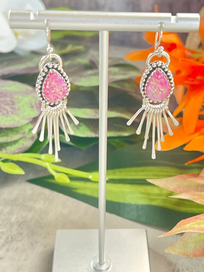 Sterling Silver Fringe Liquid Silver Stone Drop Earrings SophiaRene Boutique Earrings
