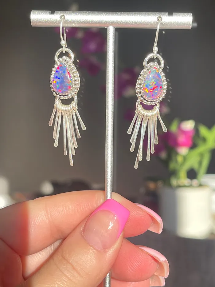 Sterling Silver Fringe Liquid Silver Stone Drop Earrings SophiaRene Boutique Earrings