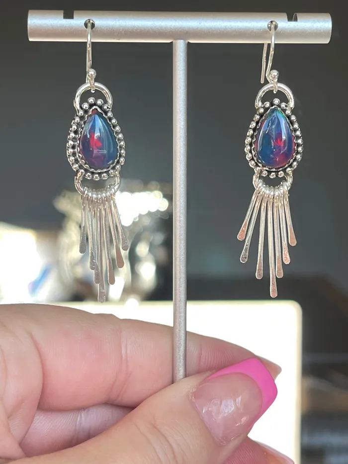 Sterling Silver Fringe Liquid Silver Stone Drop Earrings SophiaRene Boutique Earrings