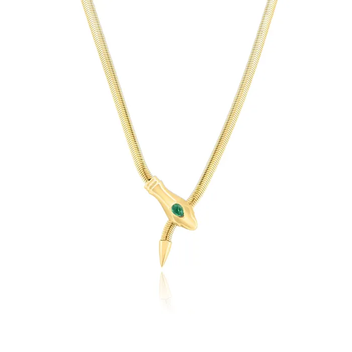 Alev Collection Necklaces Solitaire Pear Emerald Eyes Snake Necklace