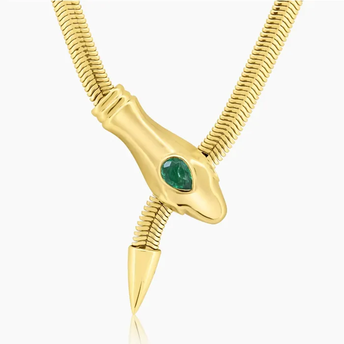 Alev Collection Necklaces Solitaire Pear Emerald Eyes Snake Necklace