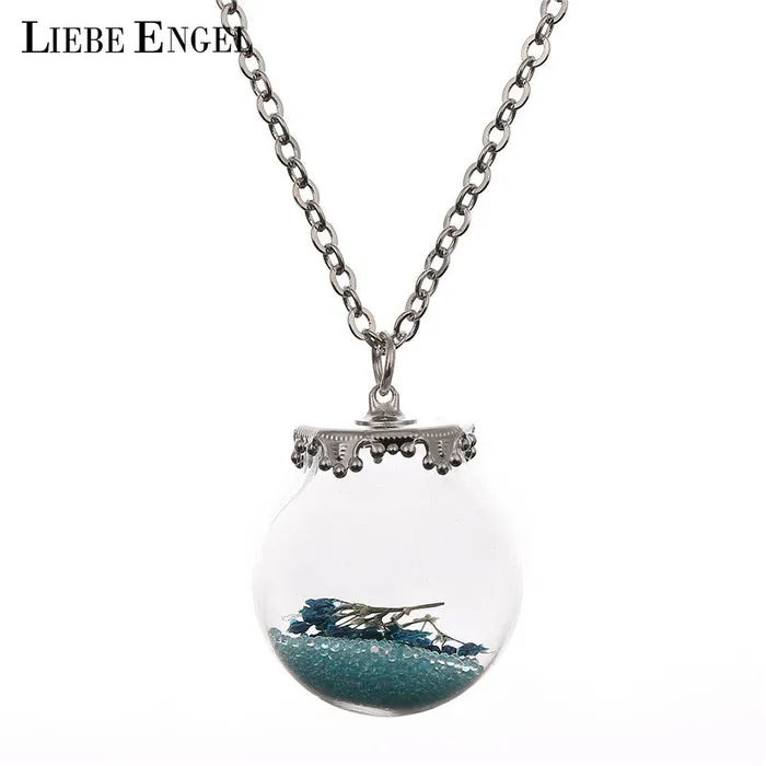 Blue Bead Glass Dried Flower Bottle Necklace Pendant sparklingselections Necklaces Blue Bead Glass Dried Flower Bottle Necklace Pendant sparklingselections Necklaces