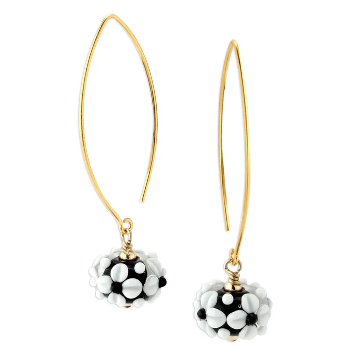 Earrings Black and White Flowers Lampwork Earrings343977 Elisa Ilana
