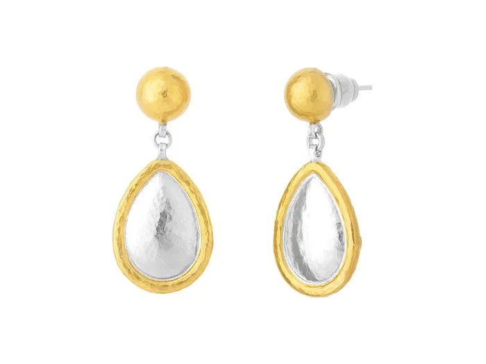 Earrings GG SILVER CLR GURHAN Amulet Sterling Silver Single Drop Earrings Pear Shape on Round Post Top Gold Accents Earrings GG SILVER CLR GURHAN Amulet Sterling Silver Single Drop Earrings Pear Shape on Round Post Top Gold Accents