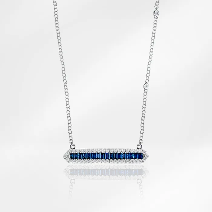 Elisa Ilana 14k WG Sapphire Diamond Bar Necklace Necklaces