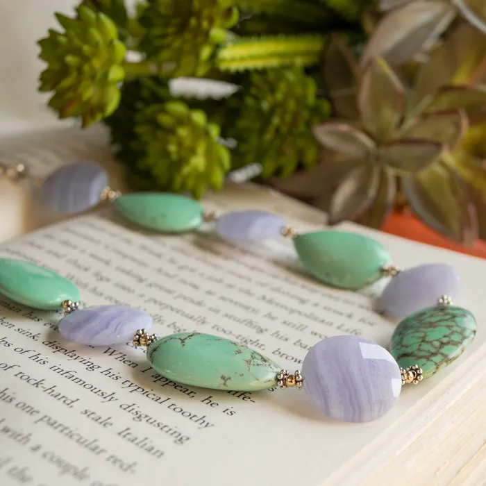 Elisa Ilana Blue Lace Agate Green Turquoise Necklace Necklaces