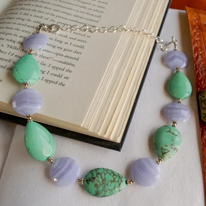 Elisa Ilana Blue Lace Agate Green Turquoise Necklace Necklaces