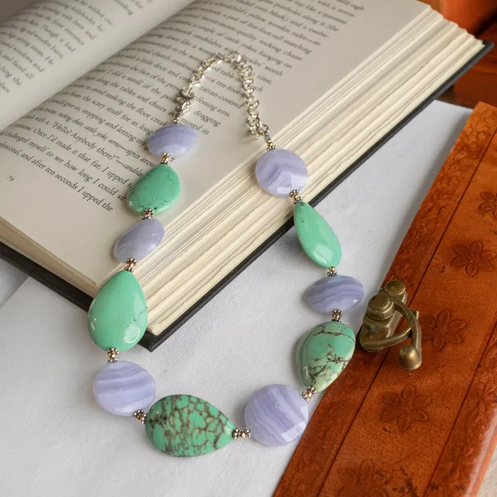 Elisa Ilana Blue Lace Agate Green Turquoise Necklace Necklaces