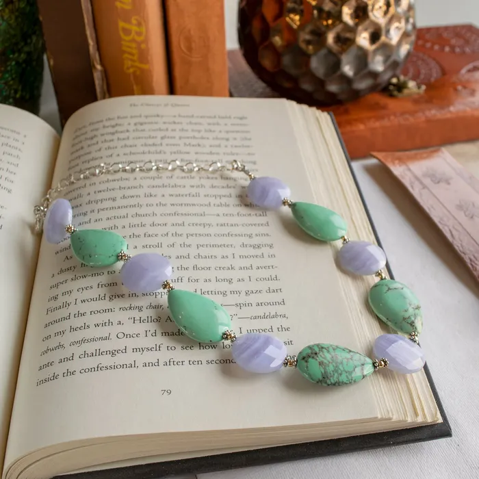 Elisa Ilana Blue Lace Agate Green Turquoise Necklace Necklaces