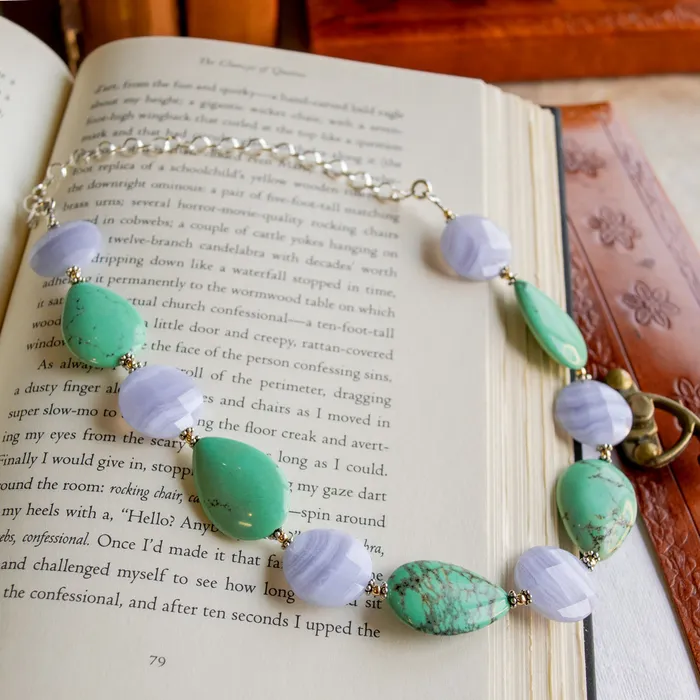 Elisa Ilana Blue Lace Agate Green Turquoise Necklace Necklaces