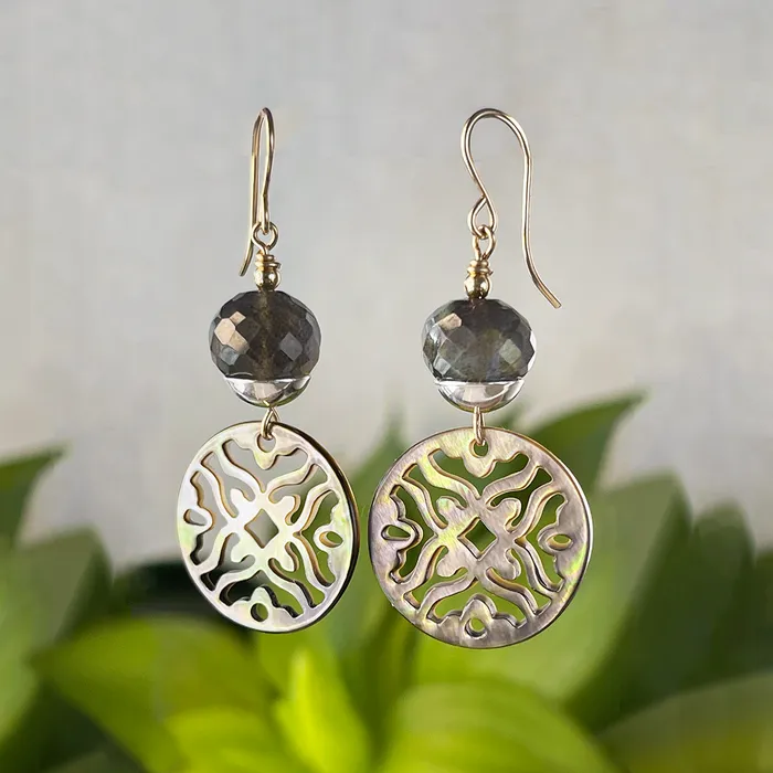 Elisa Ilana Earrings Mother of Pearl Labradorite Earrings