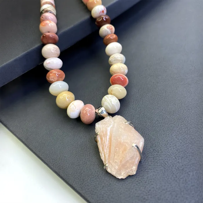 Elisa Ilana Necklaces Floral Collection Fire Opal and Stilbite Necklace