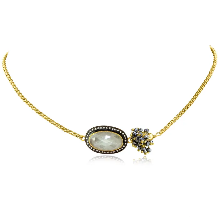 Elisa Ilana Necklaces The Goddess Collection Aquamarine Pyrite Side Cluster Necklace Elisa Ilana Necklaces The Goddess Collection Aquamarine Pyrite Side Cluster Necklace