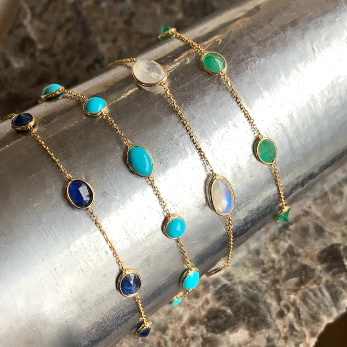 Emily Amey Jewelry Necklaces Blue Sapphire station necklace in 14k gold