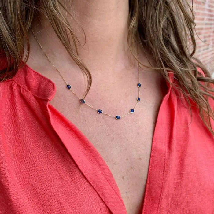Emily Amey Jewelry Necklaces Blue Sapphire station necklace in 14k gold