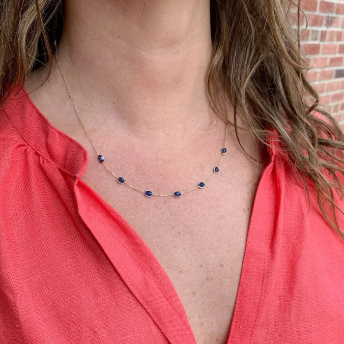 Emily Amey Jewelry Necklaces Blue Sapphire station necklace in 14k gold