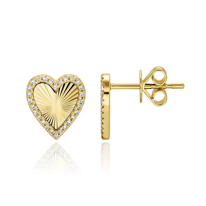 Fluted Pave Heart Earrings Alev Collection Earrings