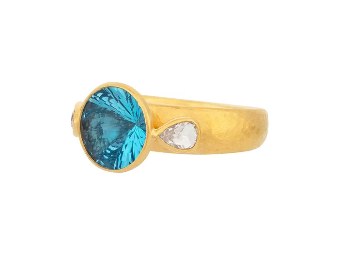 GG GOLD OOAK GURHAN Prism Gold Topaz Cocktail Ring 10mm Round Stone Rings GG GOLD OOAK GURHAN Prism Gold Topaz Cocktail Ring 10mm Round Stone Rings