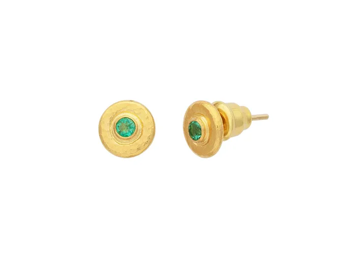GG GOLD TRAD Earrings GURHAN Droplet Gold Emerald Stud Earrings 8mm Wide Post GG GOLD TRAD Earrings GURHAN Droplet Gold Emerald Stud Earrings 8mm Wide Post