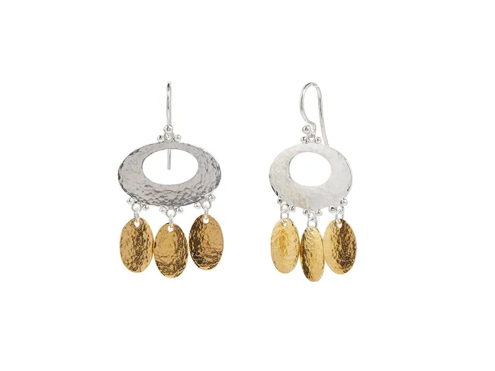 GURHAN Mango Sterling Silver Chandelier Drop Earrings 3 Dangling Oval Flakes Wire Hook Gold Accents GG SILVER CLS Earrings GURHAN Mango Sterling Silver Chandelier Drop Earrings 3 Dangling Oval Flakes Wire Hook Gold Accents GG SILVER CLS Earrings