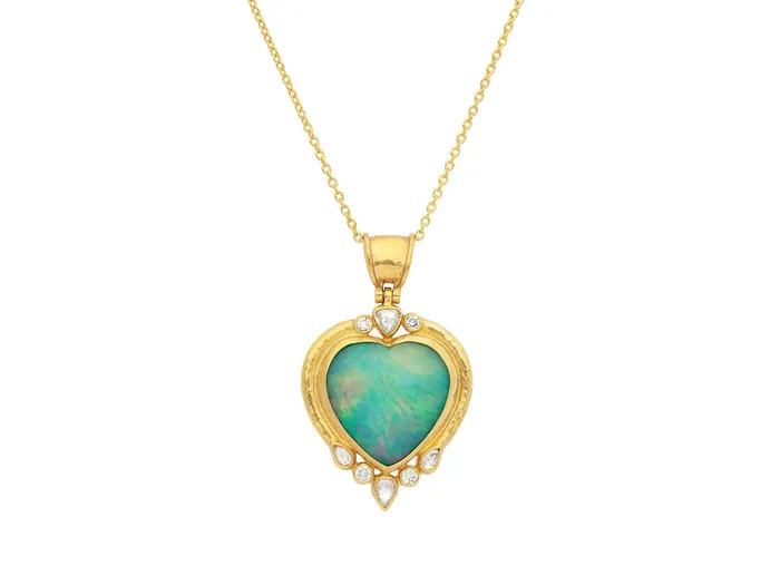 GURHAN Muse Gold Opal Pendant Necklace 22mm Heart set in Wide Frame GG GOLD OOAK Necklaces GURHAN Muse Gold Opal Pendant Necklace 22mm Heart set in Wide Frame GG GOLD OOAK Necklaces