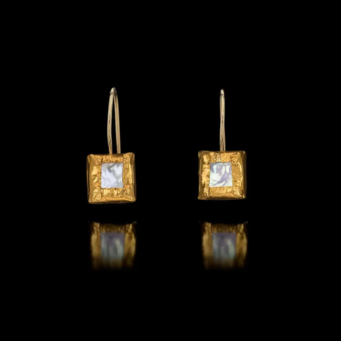 Gzahav Earrings Gold Square Earrings set with Pearls