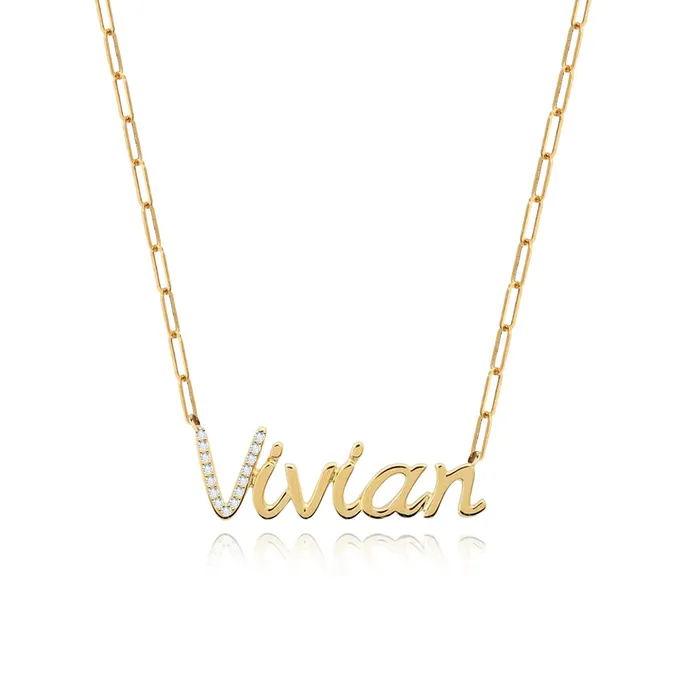 Necklaces Alev Jewelry Pave Initial and Gold Name Necklace