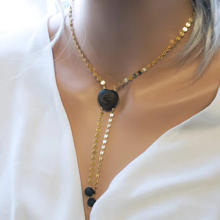 Necklaces Elisa Ilana Carved Carnelian Heart 14k GoldFill Necklace