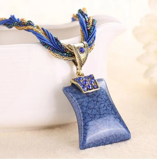 Necklaces sparklingselections Retro Blue Turquoise Geometric Pendant Necklace For Women Necklaces sparklingselections Retro Blue Turquoise Geometric Pendant Necklace For Women