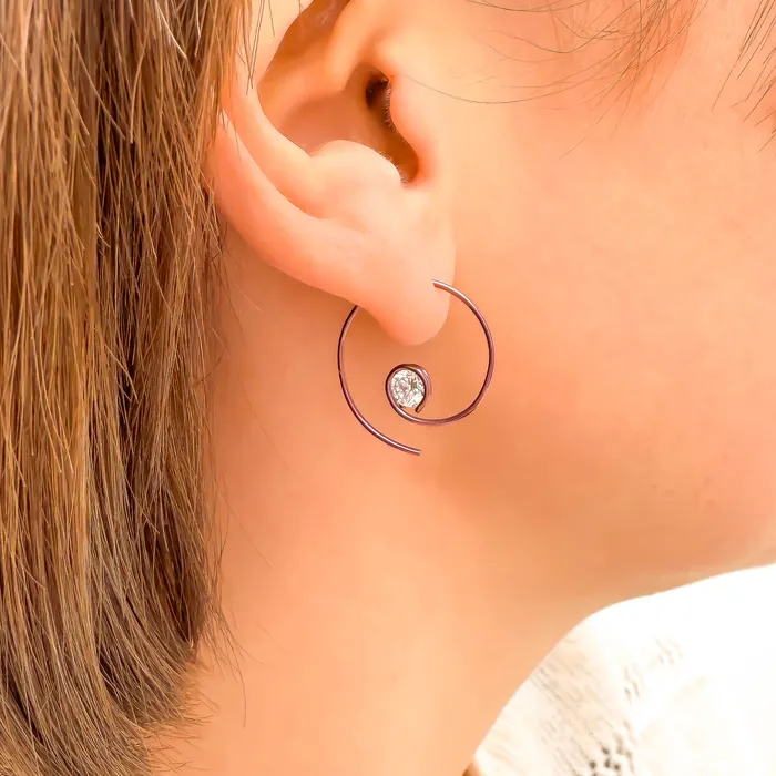 Pink Threader CZ Spiral Hoop Earrings Niobium Hoops By Hand Earrings