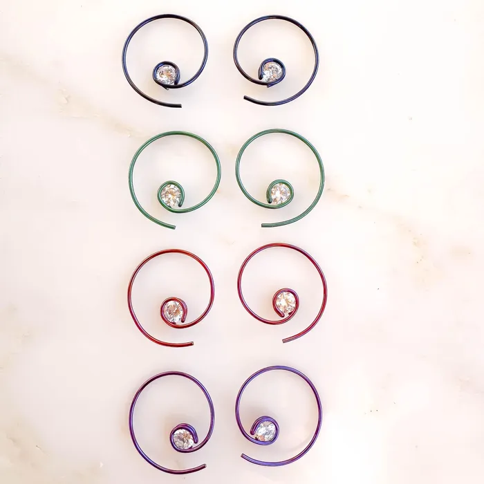 Pink Threader CZ Spiral Hoop Earrings Niobium Hoops By Hand Earrings
