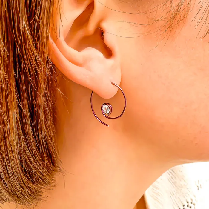 Pink Threader CZ Spiral Hoop Earrings Niobium Hoops By Hand Earrings