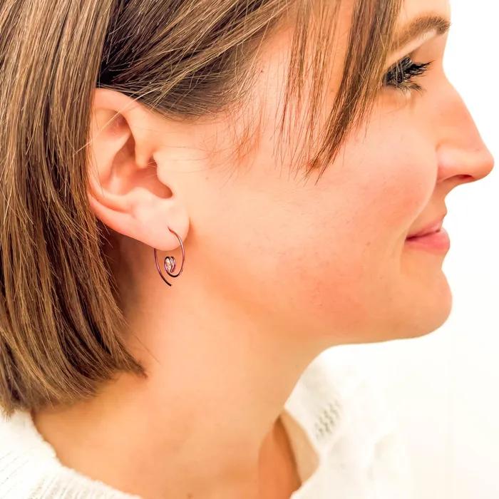 Pink Threader CZ Spiral Hoop Earrings Niobium Hoops By Hand Earrings