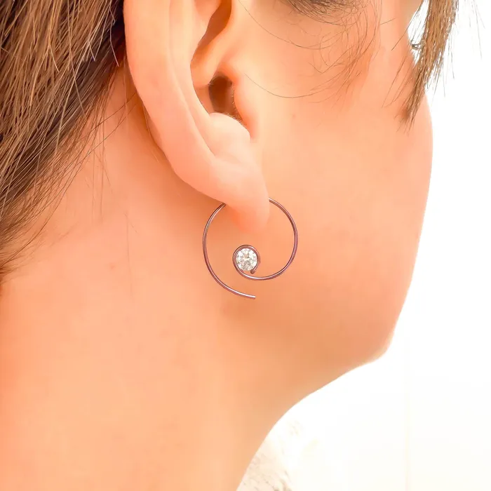 Pink Threader CZ Spiral Hoop Earrings Niobium Hoops By Hand Earrings