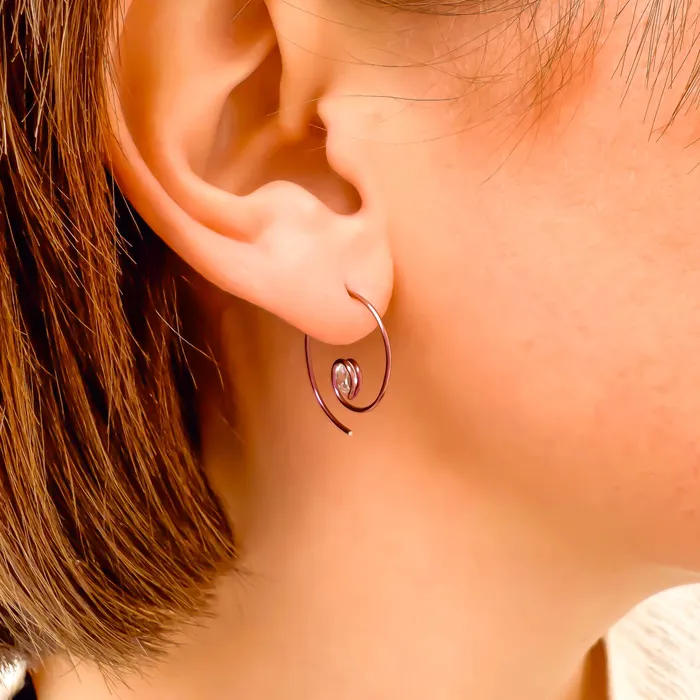Pink Threader CZ Spiral Hoop Earrings Niobium Hoops By Hand Earrings