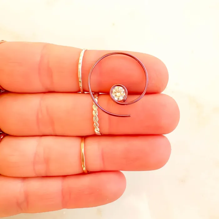Pink Threader CZ Spiral Hoop Earrings Niobium Hoops By Hand Earrings
