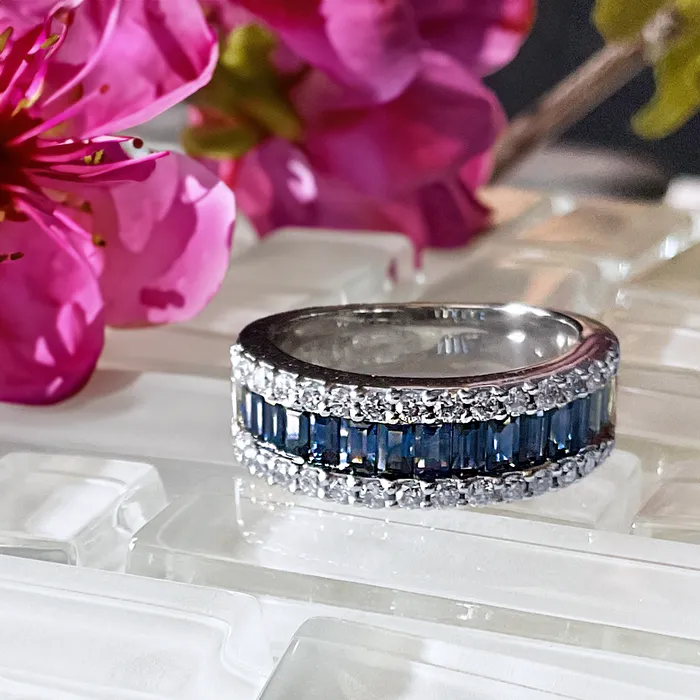 Rings Elisa Ilana 14k WG 1832 CT Baguette Sapphire 0581 CT Dia Ring