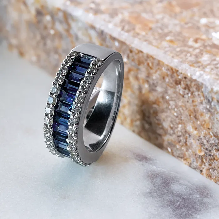Rings Elisa Ilana 14k WG 1832 CT Baguette Sapphire 0581 CT Dia Ring