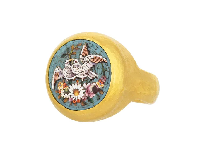 Rings GG GOLD OOAK GURHAN Antiquities Gold Micro Mosaic Cocktail Ring 17mm Round on Graduated Band Rings GG GOLD OOAK GURHAN Antiquities Gold Micro Mosaic Cocktail Ring 17mm Round on Graduated Band