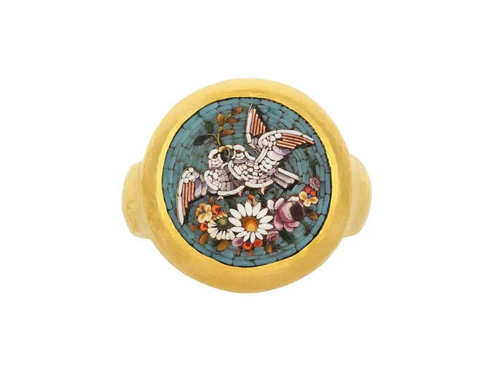 Rings GG GOLD OOAK GURHAN Antiquities Gold Micro Mosaic Cocktail Ring 17mm Round on Graduated Band Rings GG GOLD OOAK GURHAN Antiquities Gold Micro Mosaic Cocktail Ring 17mm Round on Graduated Band